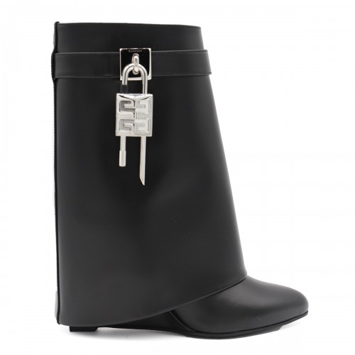 BLACK LEATHER SHARK LOCK BOOTS