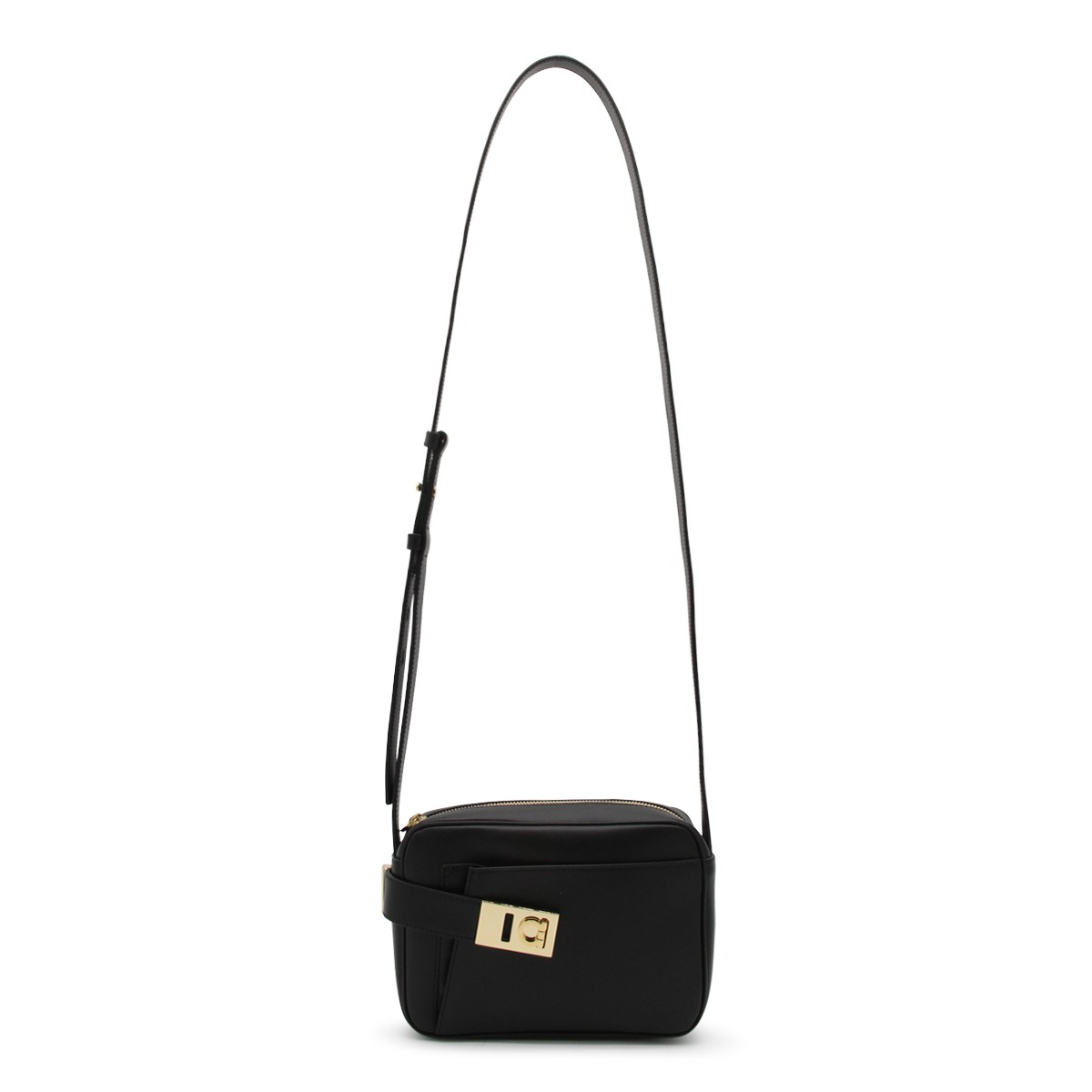 BLACK LEATHER GANCINI CROSSBODY BAG