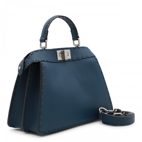 BLUE LEATHER PEEKABOO TOTE BAG