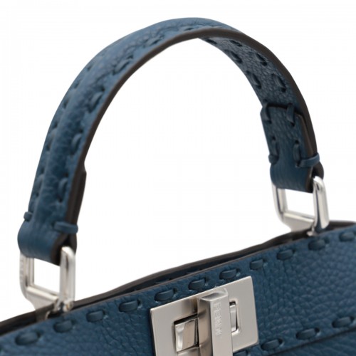 BLUE LEATHER PEEKABOO TOTE BAG