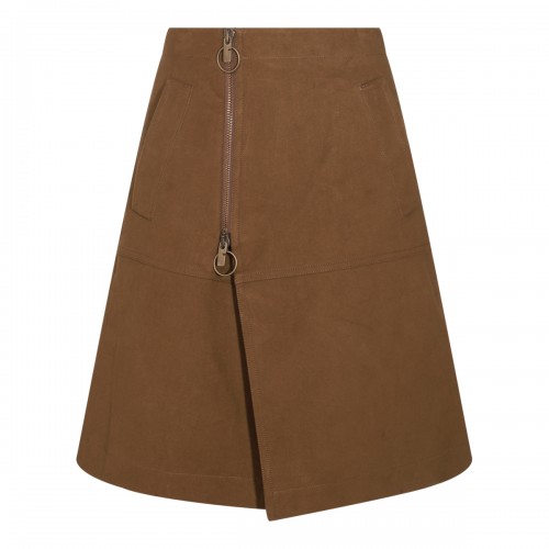 BROWN COTTON MIDI SKIRT