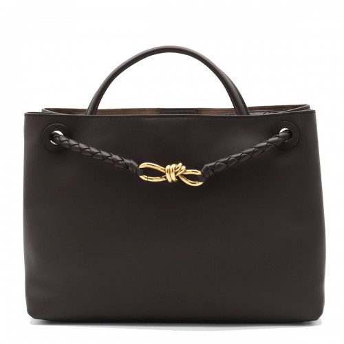 DARK BROWN ANDIAMO LEATHER TOP HANDLE BAG