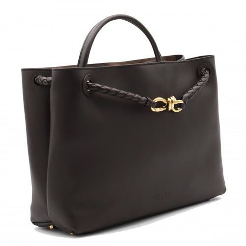 DARK BROWN ANDIAMO LEATHER TOP HANDLE BAG