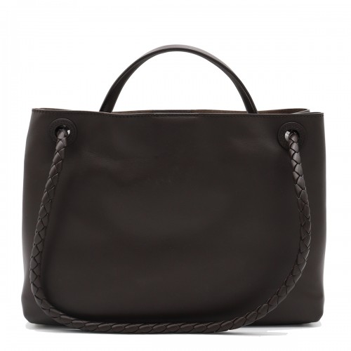 DARK BROWN ANDIAMO LEATHER TOP HANDLE BAG