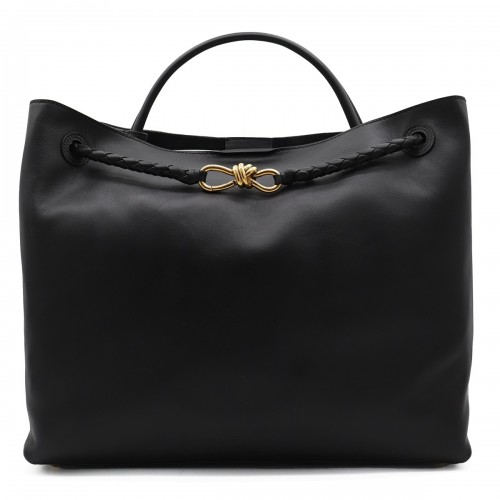 BLACK LEATHER ANDIAMO BIG TOP HANDLE BAG