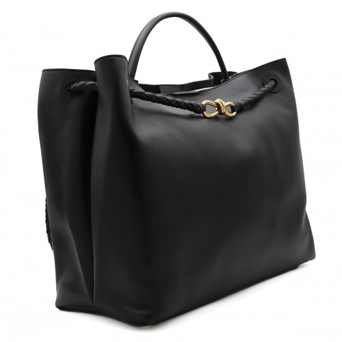 BLACK LEATHER ANDIAMO BIG TOP HANDLE BAG