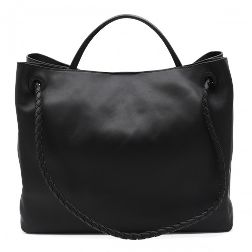 BLACK LEATHER ANDIAMO BIG TOP HANDLE BAG