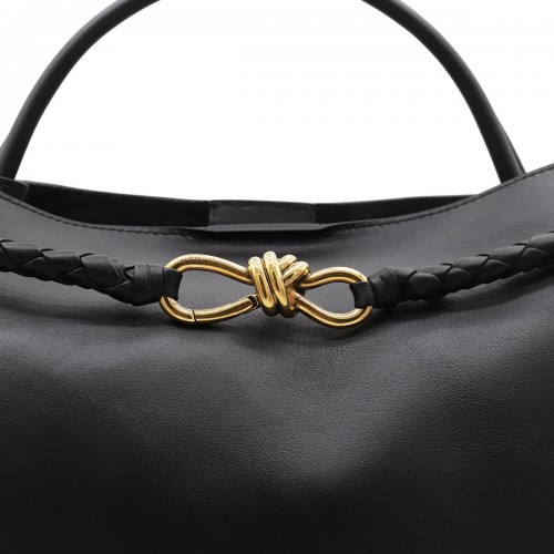 BLACK LEATHER ANDIAMO BIG TOP HANDLE BAG