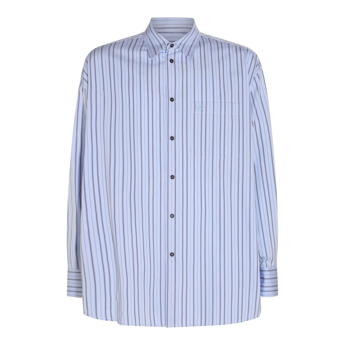 BLUE AND WHITE COTTON STRIPE LOGO SHIRT