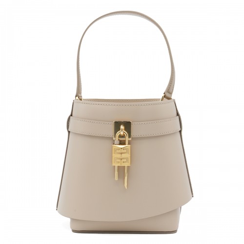 BEIGE LEATHER SHARK LOCK TOP HANDLE BAG