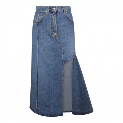 BLUE COTTON SLASHED DENIM SKIRT