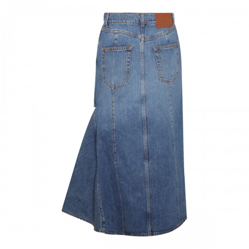 BLUE COTTON SLASHED DENIM SKIRT