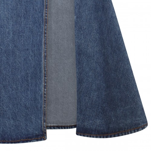 BLUE COTTON SLASHED DENIM SKIRT