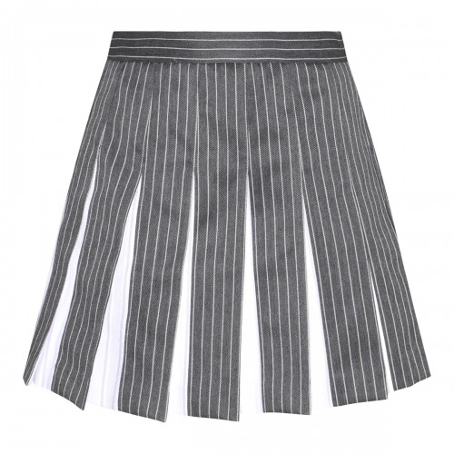 GREY AND WHITE COTTON-WOOL BLEND SKIRT