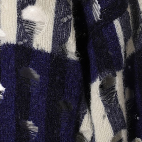 BLUE AND WHITE MOHAIR BLEND SHIBORI JUMPER 