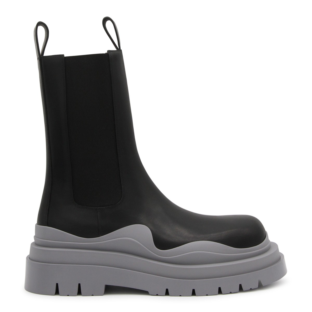 BLACK AND VAPOR LEATHER CHELSEA TIRE BOOTS 