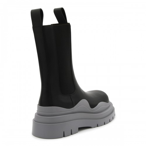 BLACK AND VAPOR LEATHER CHELSEA TIRE BOOTS 