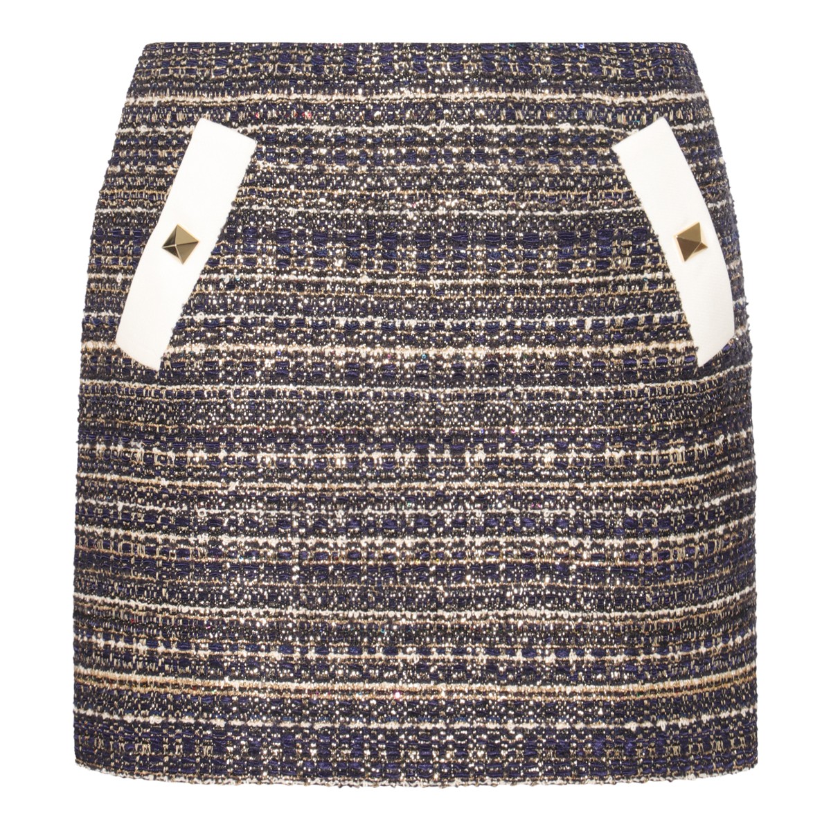 BLUE VISCOSE BLEND TWEED MINI SKIRT