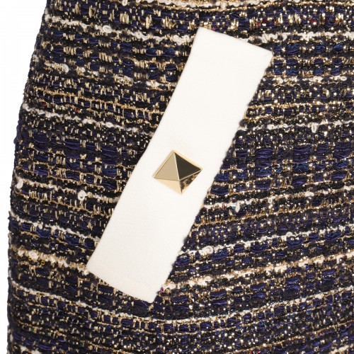 BLUE VISCOSE BLEND TWEED MINI SKIRT