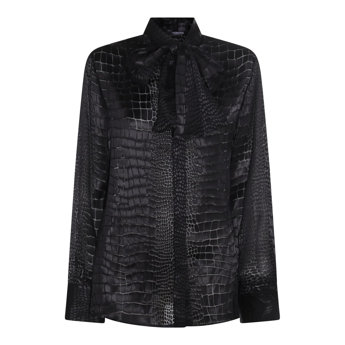 BLACK VISCOSE AND SILK BLEND CROC EFFECT DEVORE' SHIRT