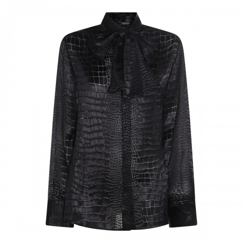 BLACK VISCOSE AND SILK BLEND CROC EFFECT DEVORE' SHIRT