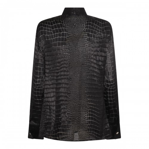 BLACK VISCOSE AND SILK BLEND CROC EFFECT DEVORE' SHIRT