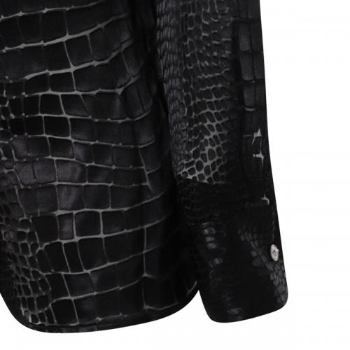 BLACK VISCOSE AND SILK BLEND CROC EFFECT DEVORE' SHIRT