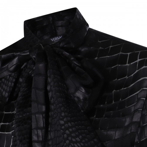 BLACK VISCOSE AND SILK BLEND CROC EFFECT DEVORE' SHIRT