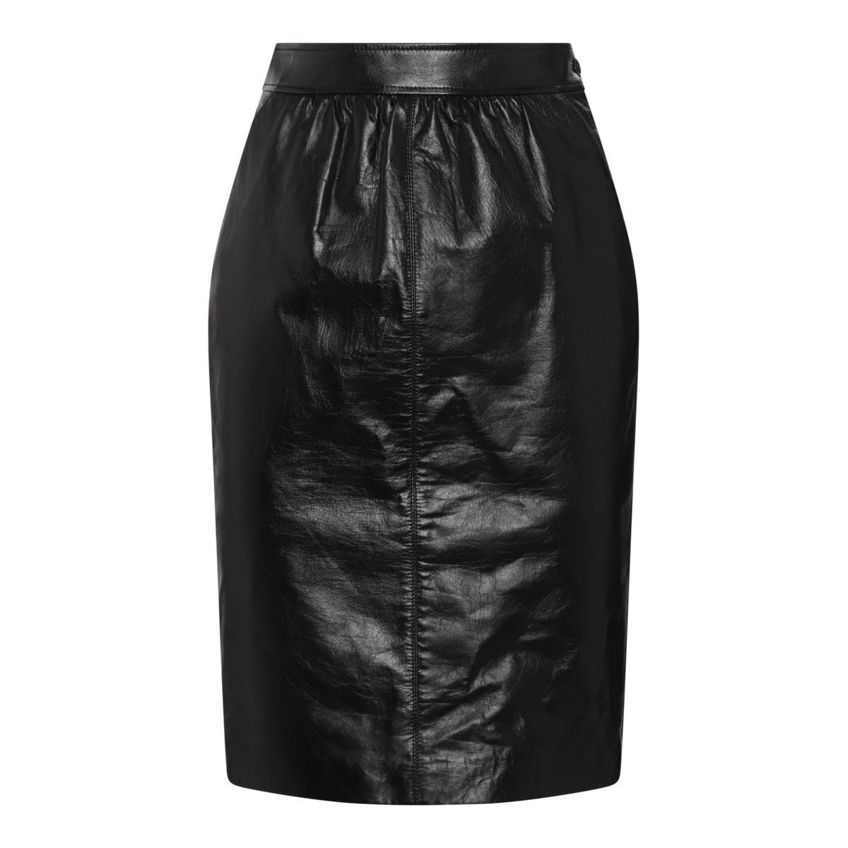 BLACK LEATHER PENCIL SKIRT 