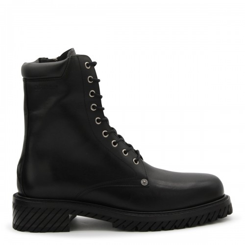 BLACK LEATHER DIAG BOOTS