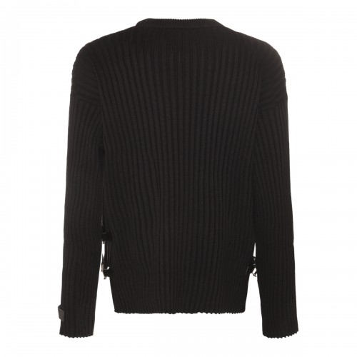 BLACK WOOL STRAPS SWEATER