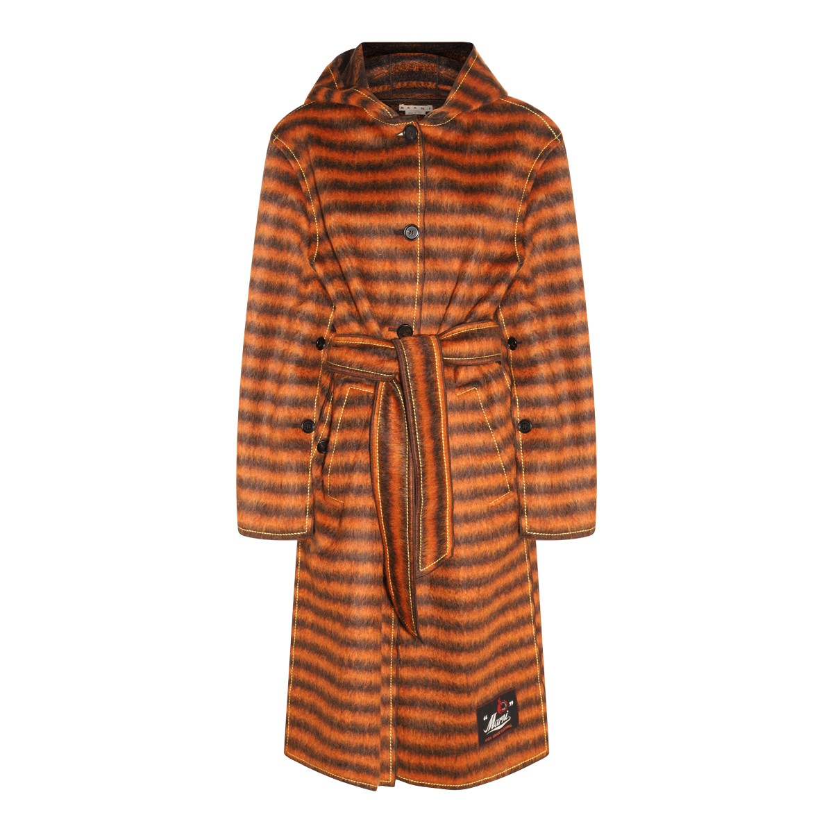 ORANGE MOHAIR AND VIRGIN WOOL BLEND STRIPE COAT