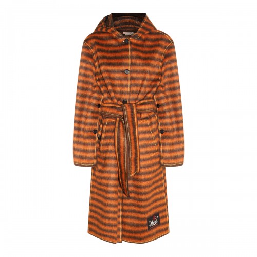 ORANGE MOHAIR AND VIRGIN WOOL BLEND STRIPE COAT