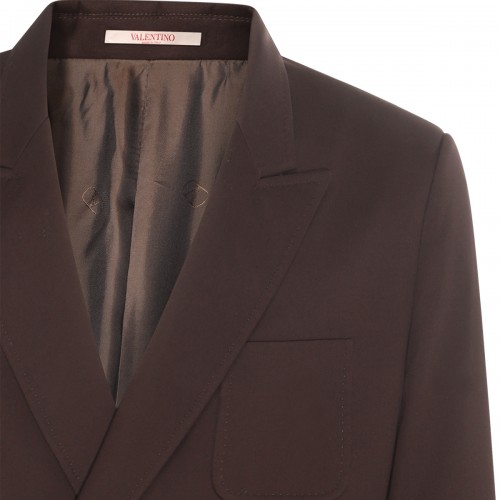 DARK BROWN COTTON-WOOL BLEND BLAZER