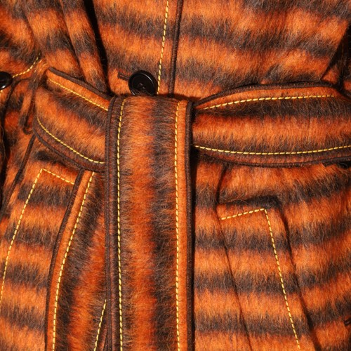 ORANGE MOHAIR AND VIRGIN WOOL BLEND STRIPE COAT