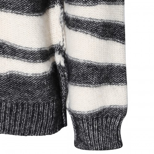 GREY AND WHITE COTTON-WOOL BLEND JUMPER