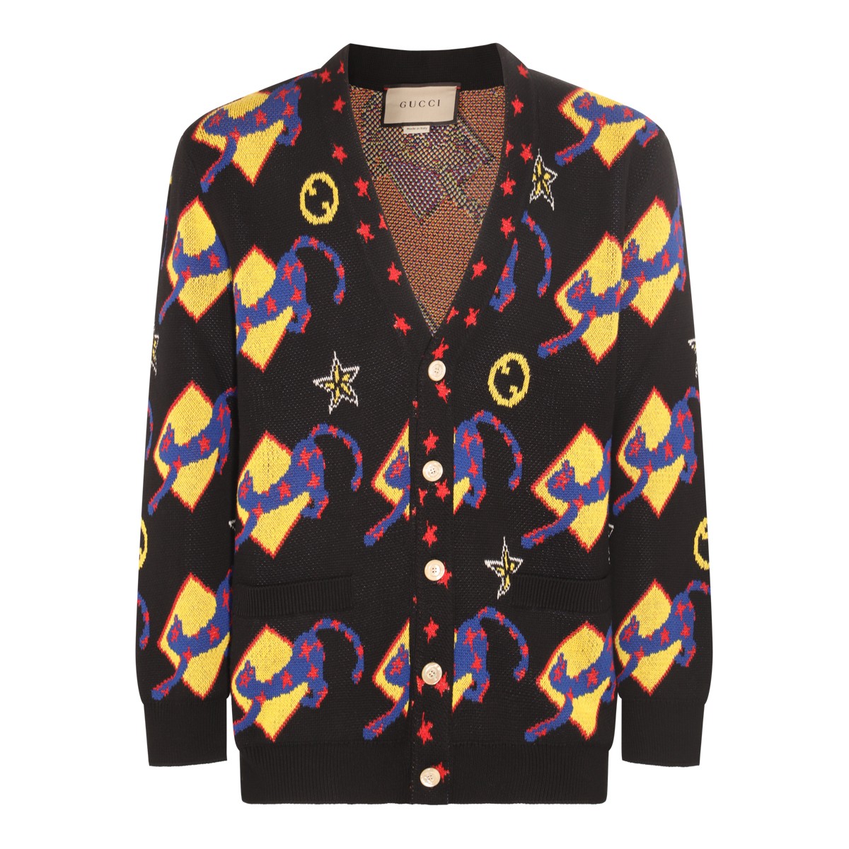 BLACK MULTICOLOUR COTTON-WOOL BLEND CARDIGAN