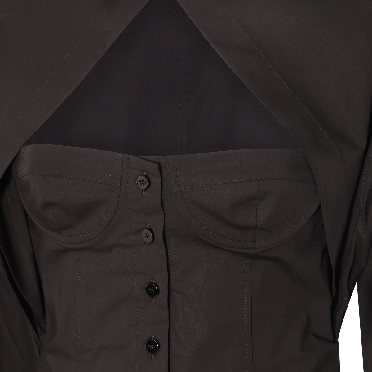 BLACK COTTON CUT OUT BUSTIER SHIRT DRESS BLACK COTTON CUT OUT BUSTIER SHIRT DRESS