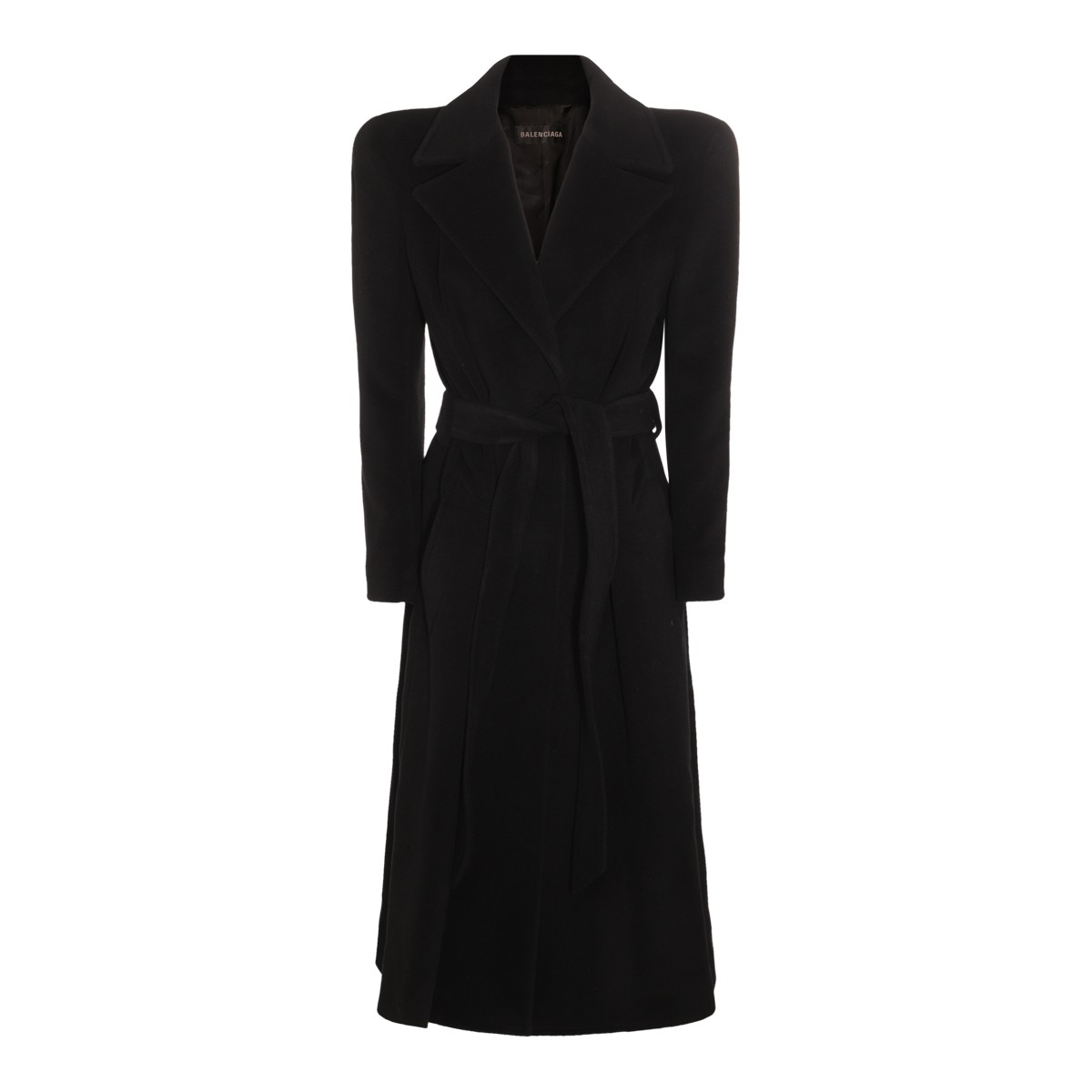 BLACK CASHMERE AND WOOL BLEND ROUND SHOULDER COAT