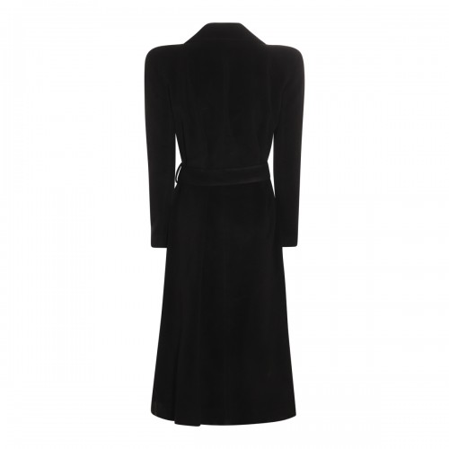 BLACK CASHMERE AND WOOL BLEND ROUND SHOULDER COAT