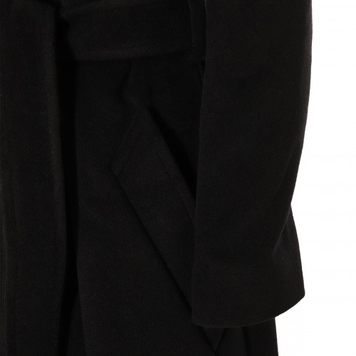 BLACK CASHMERE AND WOOL BLEND ROUND SHOULDER COAT