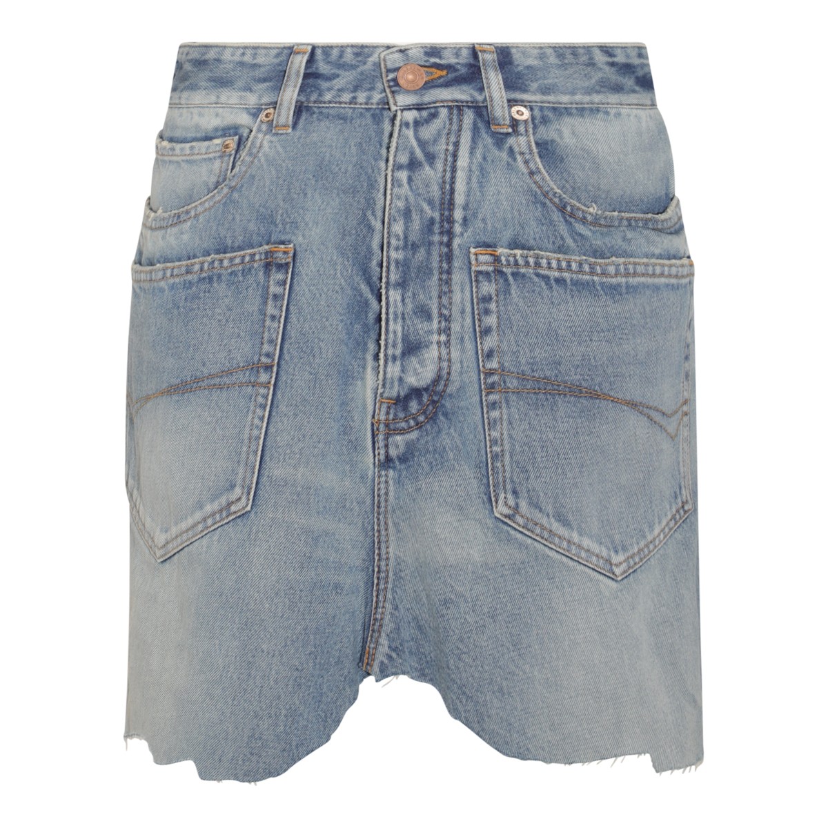 BLUE DENIM CUT UP PATCHED POCKET MINI SKIRT