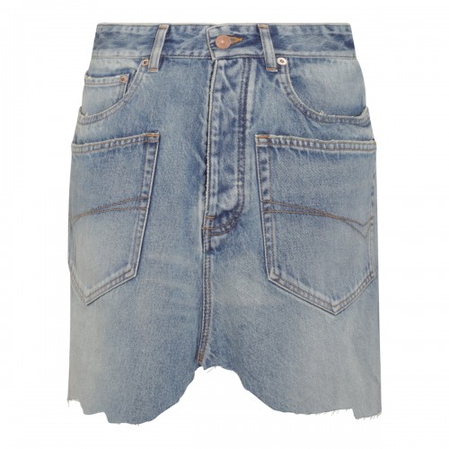 BLUE DENIM CUT UP PATCHED POCKET MINI SKIRT