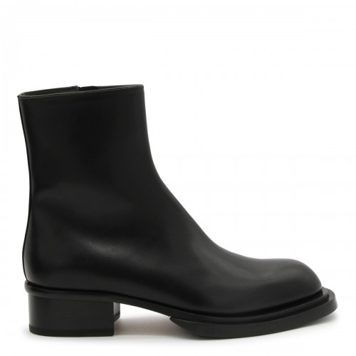 BLACK LEATHER STACK BOOTS