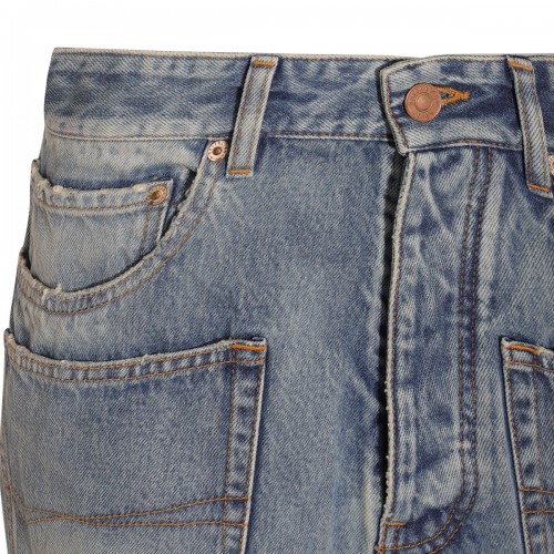 BLUE DENIM CUT UP PATCHED POCKET MINI SKIRT