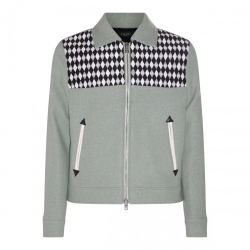 GREY WOOL BLEND DIAMOND EMBROIDERED WORK CASUAL JACKET