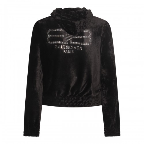 BLACK VISCOSE VELVET LOGO SWEATSHIRT