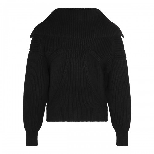 BLACK WOOL AND CASHMERE BLEND SWEATER 