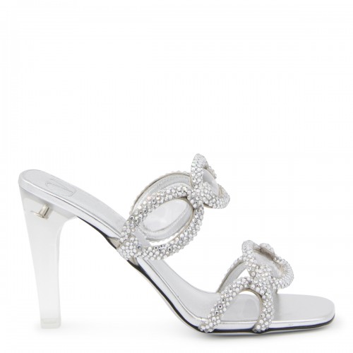 SILVER LEATHER LAMINATED SANDALS