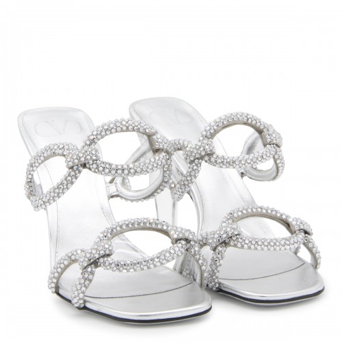 SILVER LEATHER LAMINATED SANDALS